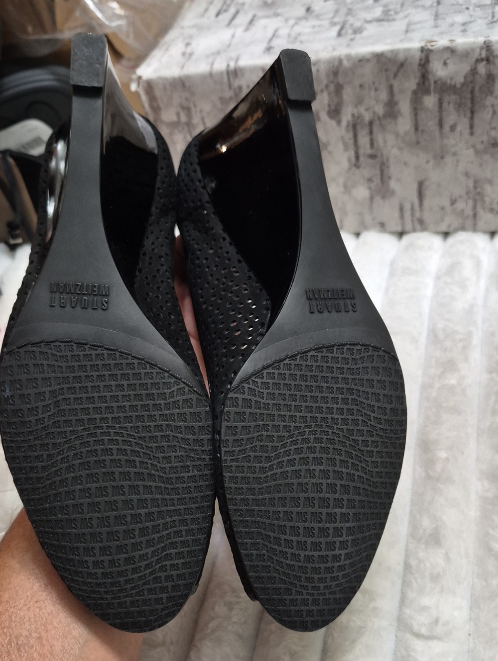 Stuart Weitzman Nudotcomer Black Peep Toe Pumps Wedge Women's Sz 9.5 M $595 - Picture 6 of 9